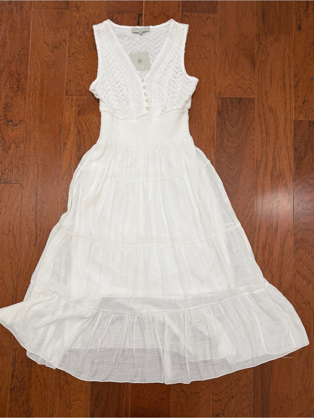 Sleeveless White Smocked Waist Maxi Dress